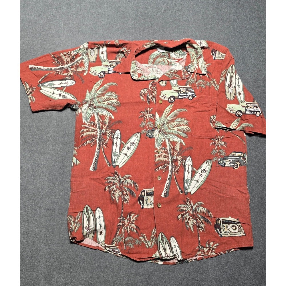 SUMMA Men's Surfboard Palm Tree‎ Hawaiian Shirt Button Up Casual Red Large